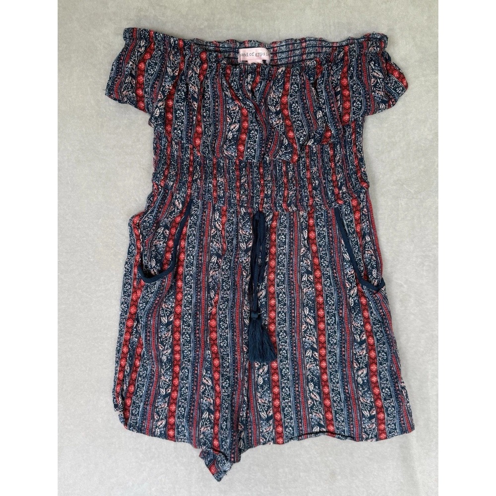 Band Of Gypsies Bandeau Floral Romper Pink Pockets Smocked Strapless Boho Medium